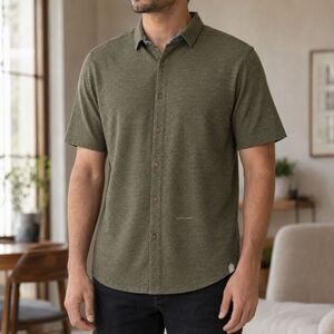 Rare Rabbit Miraj Men’s Large Olive Melange Short Sleeve Button Up Shirt